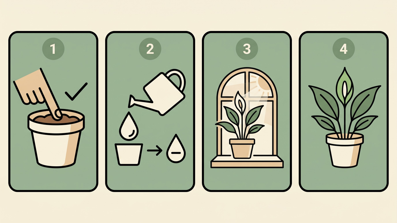 Simple four-step flowchart to revive a drooping peace lily