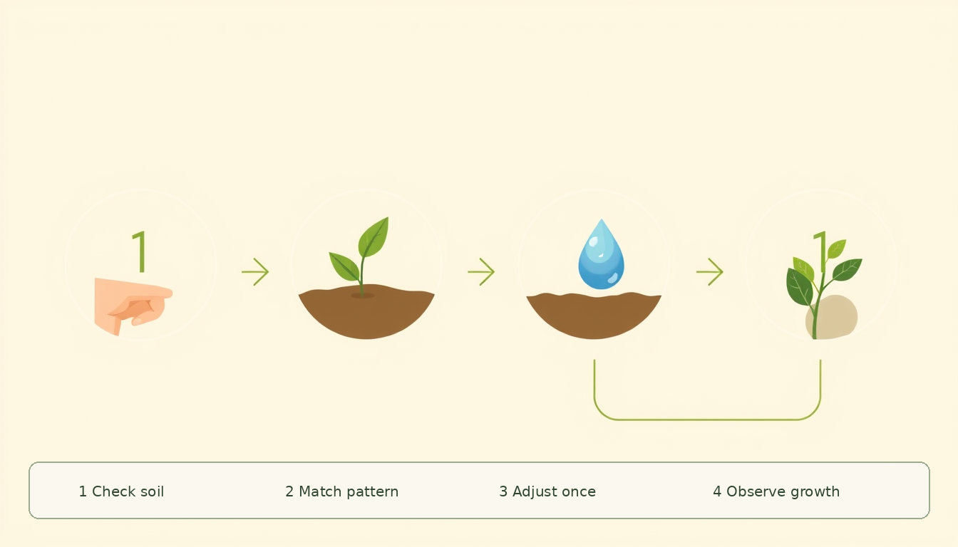 Simple four-step flowchart to calm Monstera yellow-leaf recovery