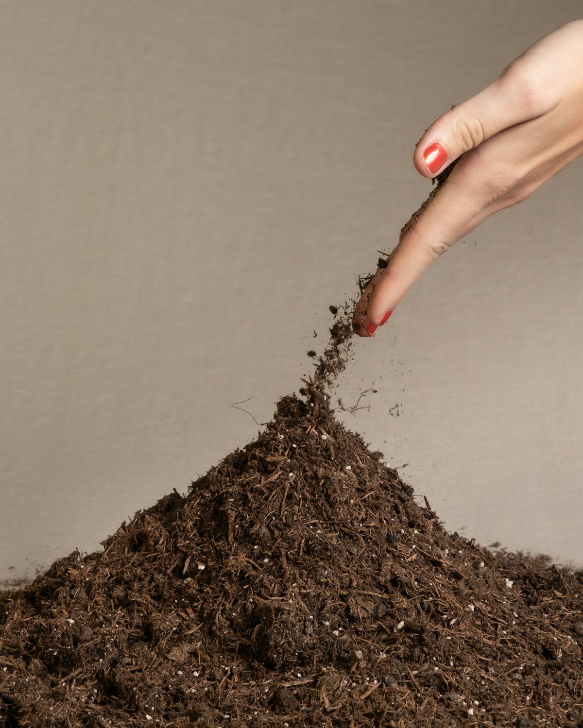 Hand sprinkling fresh potting soil, the base of a healthy container for indoor plant care