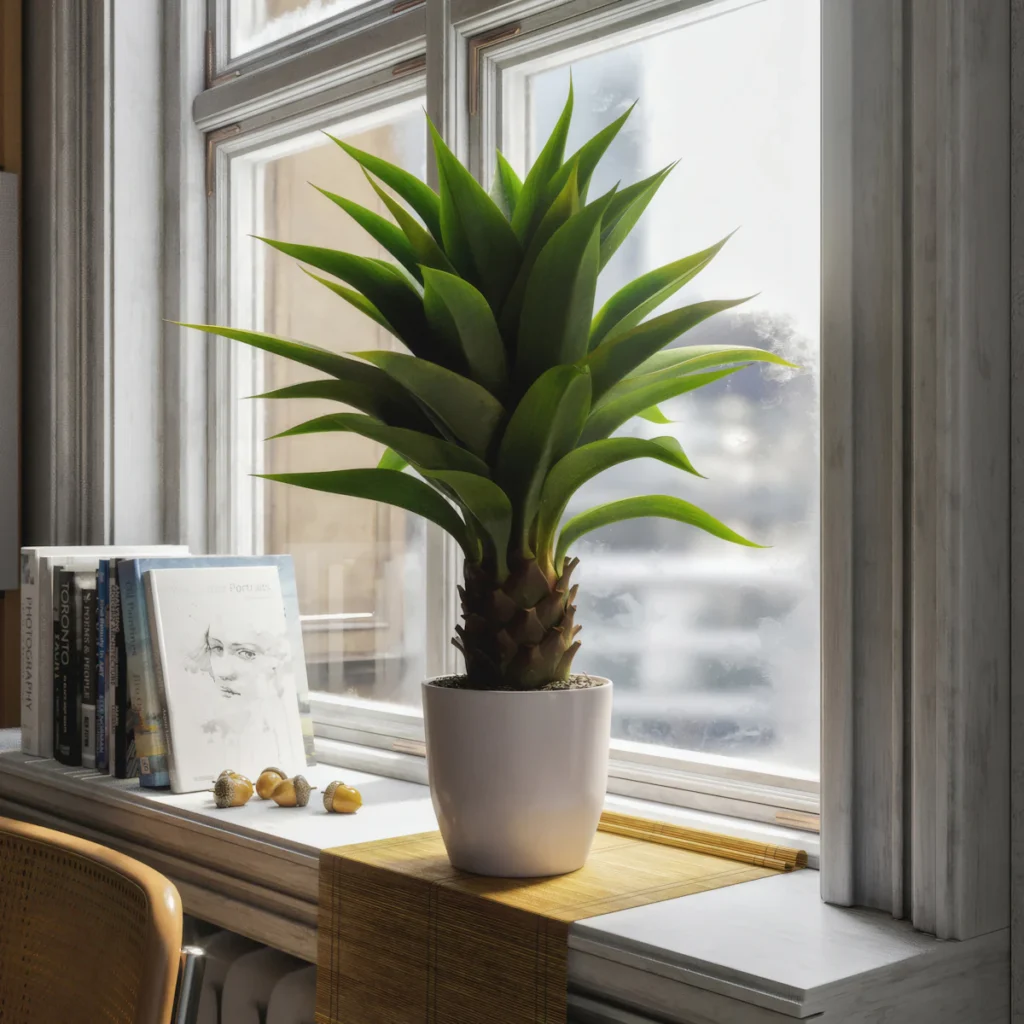 Quarantine spot for a new houseplant: a single potted plant on a bright window ledge with no other plants touching it
